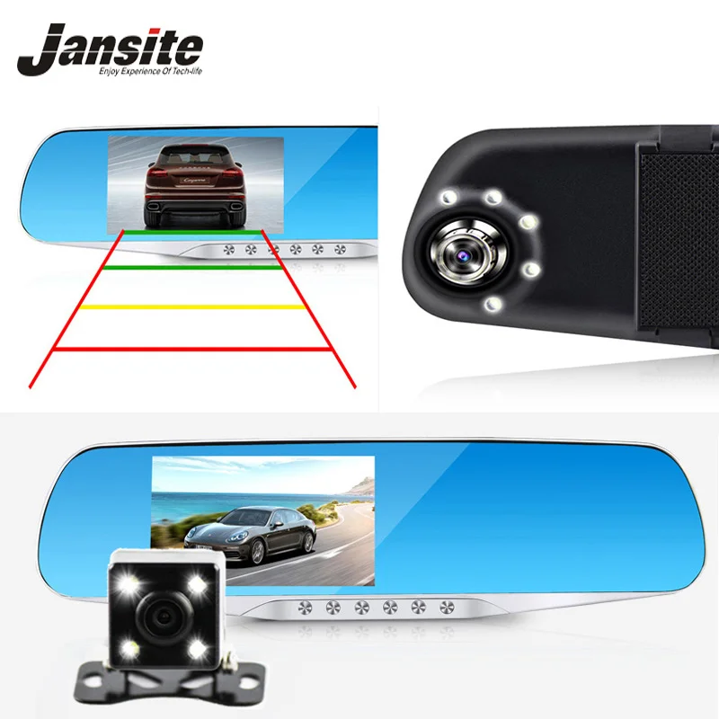 Kopen Jansite Nachtzicht Auto Dvr detector Camera Blauw Beoordeling Spiegel DVR Digitale Video Recorder Auto Camcorder Dash Cam FHD 1080 p