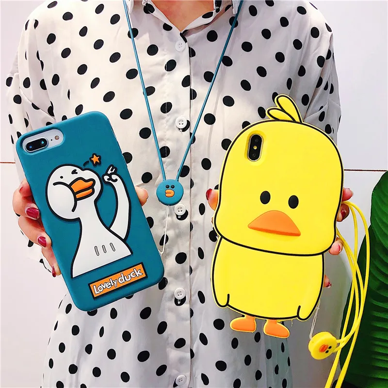 Прекрасный силиконовый чехол для iPhone 6 6s плюс 7 8 X XR XS Max Cute 3D маленькая Желтая утка