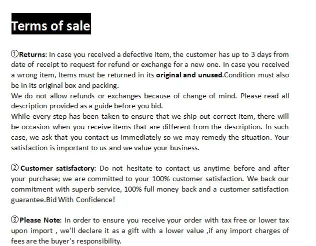 TERM OF SALE