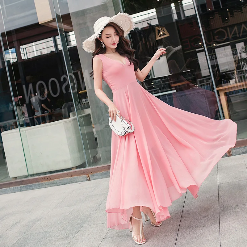 

4XL 5XL Maxi Vestidos Verano 2018 V Neck Summer Dress Women Large Size Party Long Dresses Chiffon Beach Length Dress Plus Size