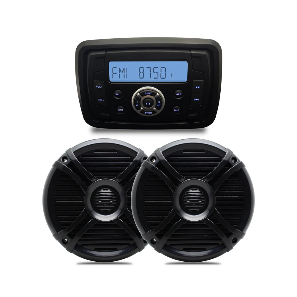 

Waterproof Audio MP3 Radio FM AM USB Bluetooth Music Stereo + 1Pair 6.5'' Marine Boat Waterproof Speakers for Outdoor ATV UTV