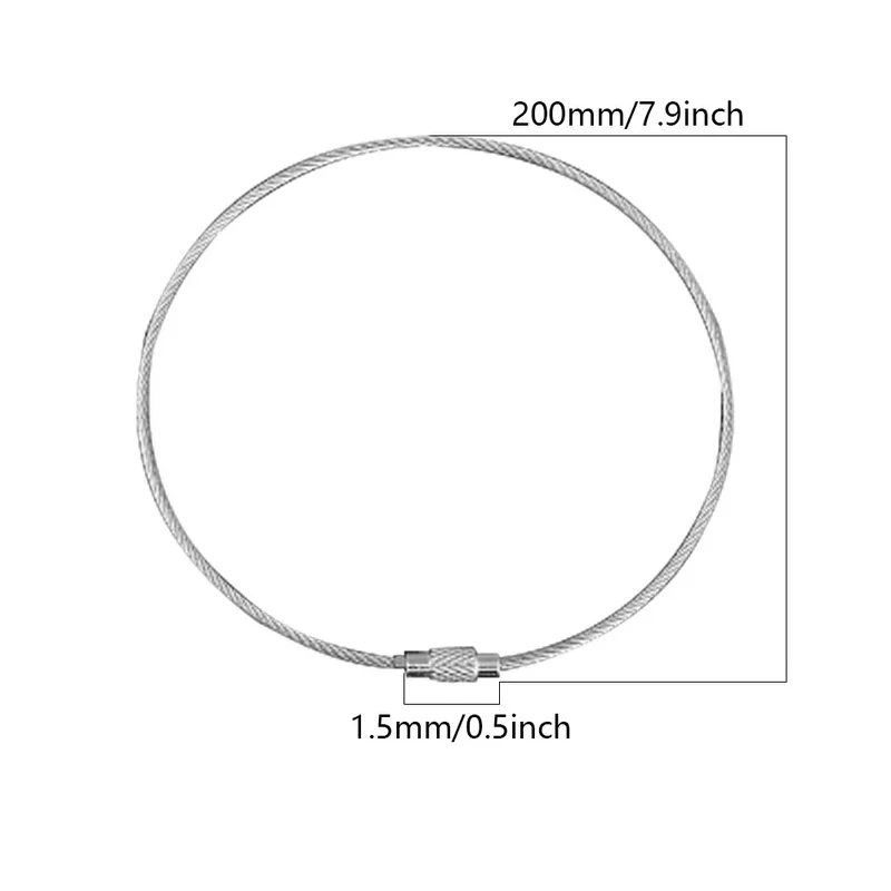 10 шт. брелок для ключей с винтовым зажимом, проволока из нержавеющей стали, держатель для ключей, брелок для ключей, кольца, кабель для наружного туризма, брелки - Цвет: 1.5x200mm