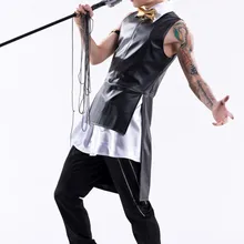 Может на заказ костюм модная Универсальная Личность жилет типа ласточкин хвост искусственная кожа покрытие жилет