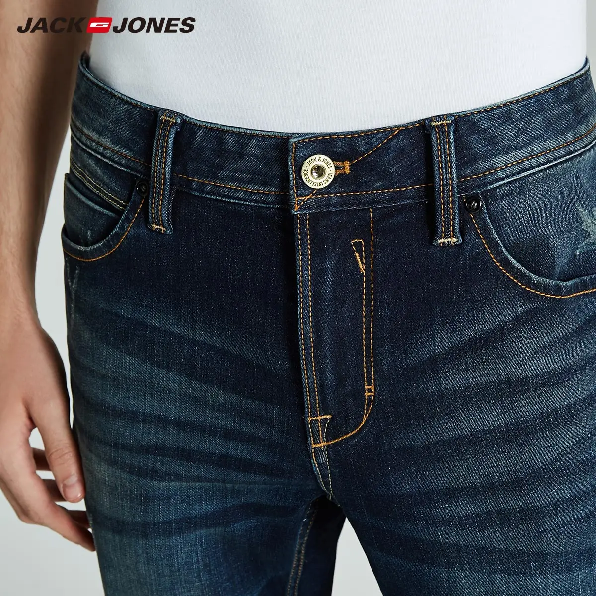 Jack Jones мужские хлопковые однотонные прямые байкерские джинсы мужские потертые джинсы мужские | 218332558