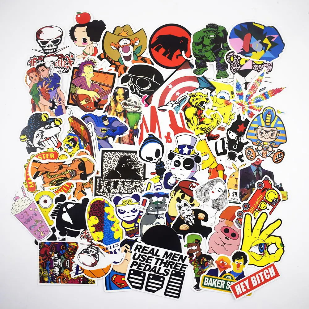 50Pcs/bag Mixed Cartoon Laptop Sticker Vinyl Graffiti Stickers For Car Suitcase Skateboard Phone Stickers Waterproof Decoration