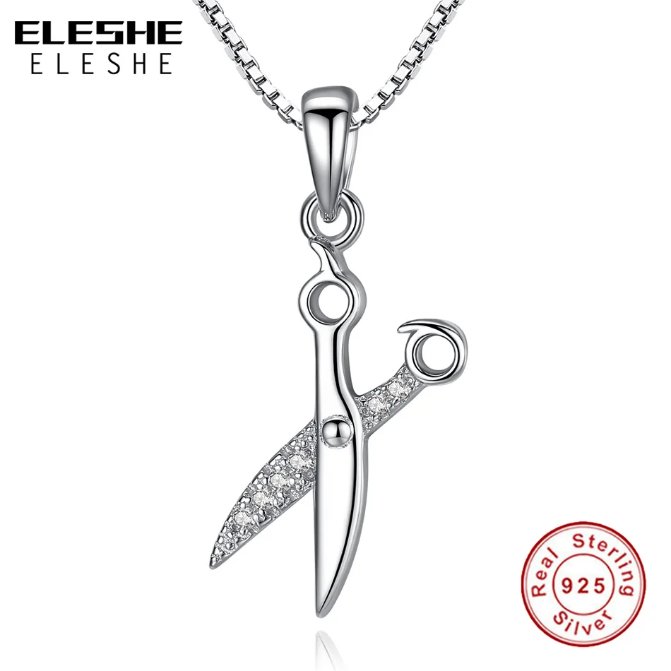 Ожерелье женское из серебра 925 пробы с фианитами|scissor pendant necklace|925 silver necklacesilver necklace