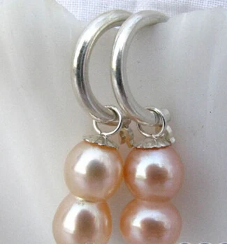 

hj 00510 16mm pink baroque double freshwater pearl earring silver hook