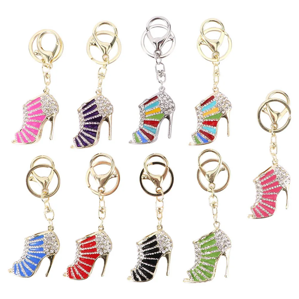 

High Heel Shoes Keychains Rhinestone Crystal Shoe Keyring Charm Women Handbag Key Holder Girl Bag Purse Pendant Novelty Jewelry
