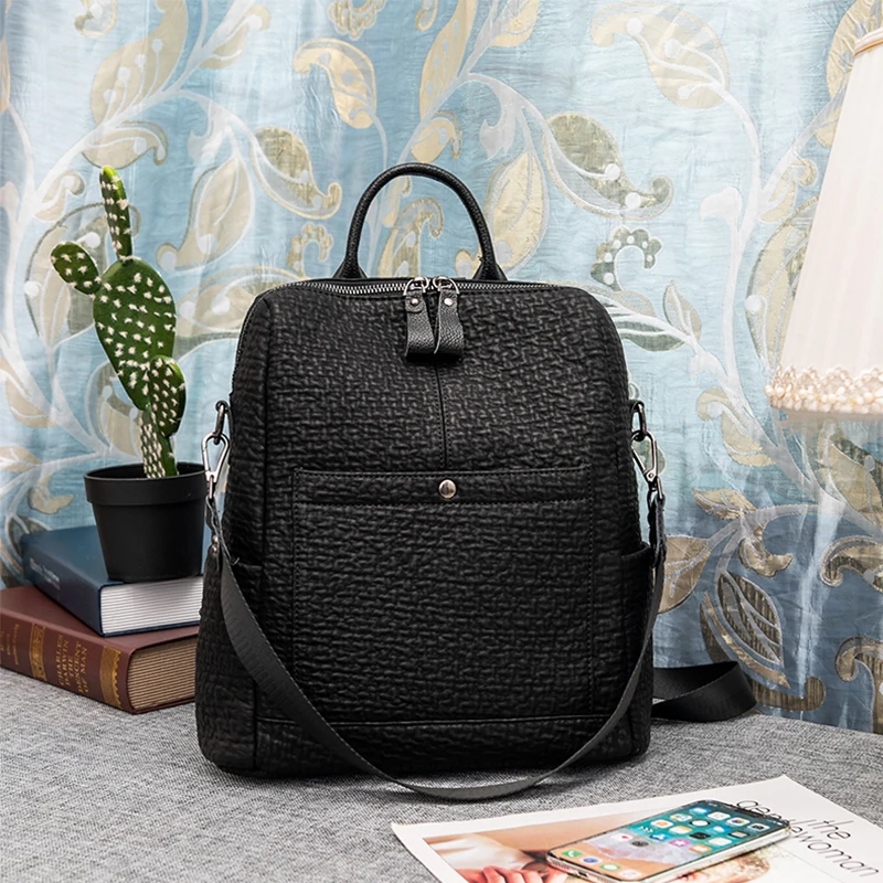 

backpack women soft leather school bags for teenage girls brand design travel backpack black female bag pack fashion shoulder