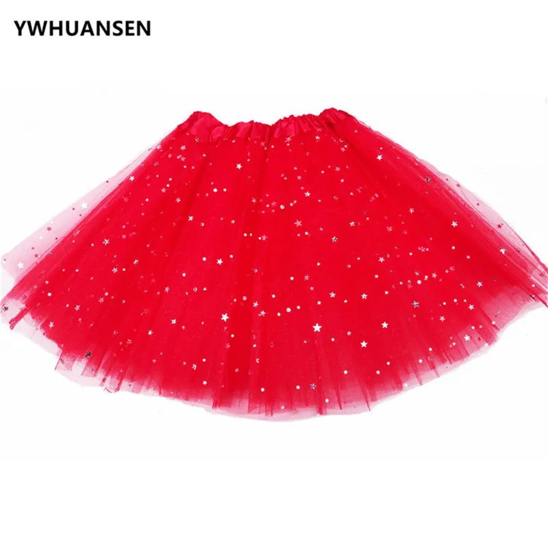 

YWHUANSEN Lovely Star Glitter Girl Lush Skirt Three Layers Sequin Kid Ball Gown Polleras Children Ballet Tutus Pettiskrit Fluffy