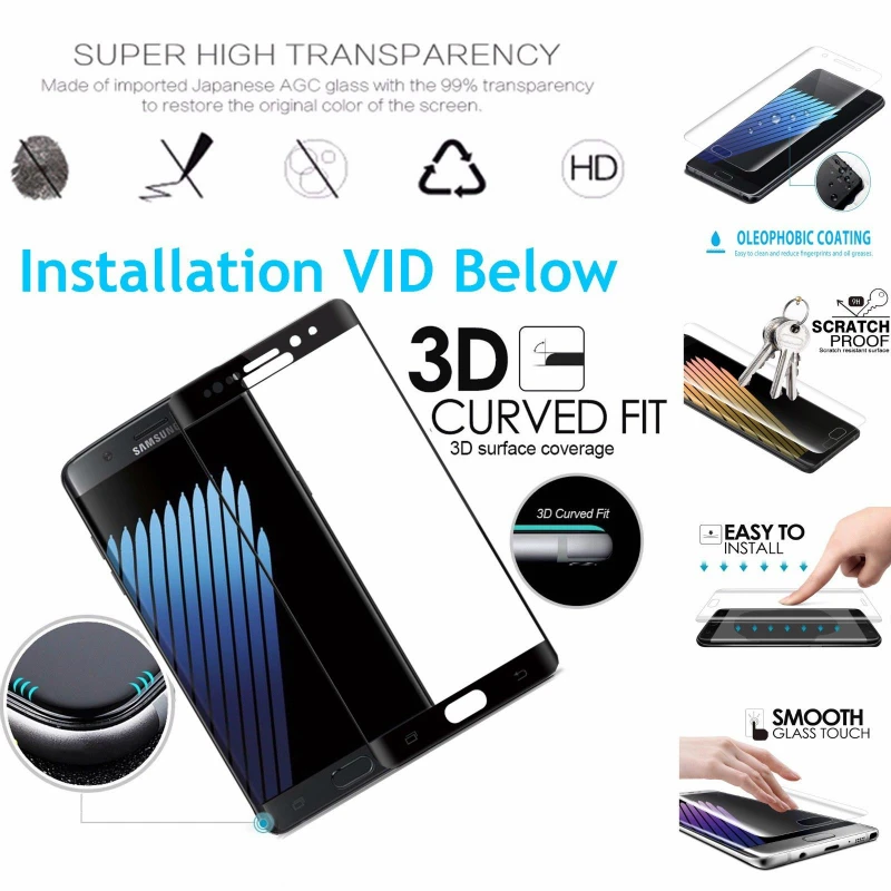 Стекло для Samsung Galaxy Note Fan Edition Note7 3D изогнутое полное покрытие закаленное стекло