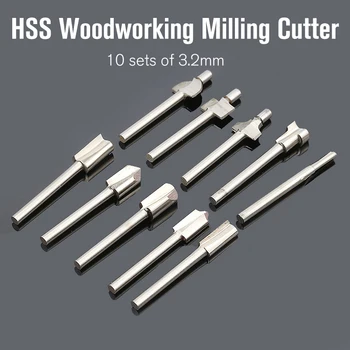 

10PCS 1/8" HSS Shank Woodworking Mini Router Bits Set Wood Cutter Milling Bit for Rotary Tool Wood Plastic Deburring Milling