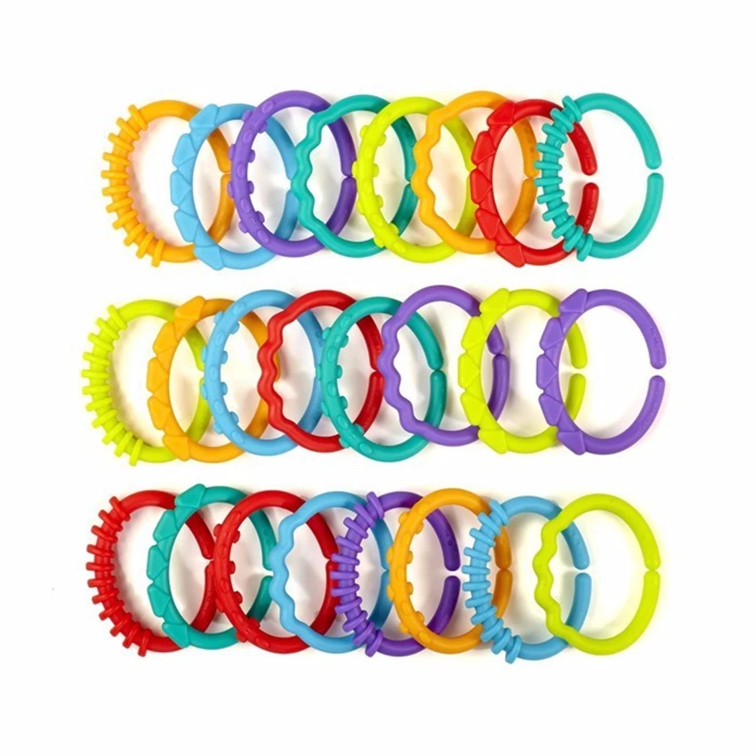 24Pcs/Lot New Hot Sell 0-12 Months Rainbow Baby Crib Teether Ring Hanging Decoration Baby Colour Education Toys Baby Teether Toy