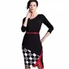 Knee-length Belted Black Grid Casual Office Business Bodycon Elegant Pencil Dress