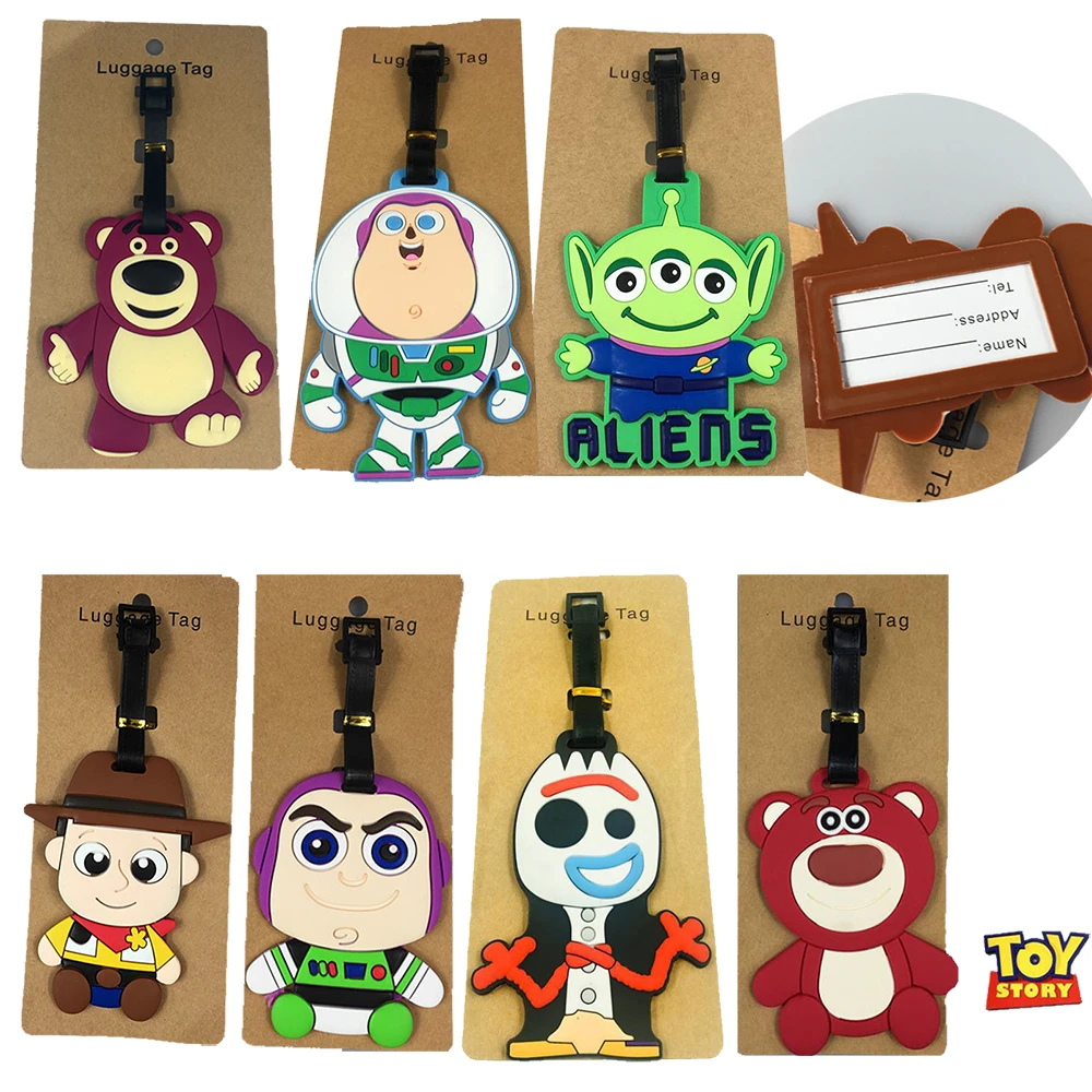 

Action Toy Story 4 Forky Luggage Tag PVC Travel Package Label Tags Buzz Lightyear Woody and Lotso Model Toys Gifts for Children