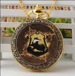 Золотой Гарри Поттер Хогвартс Школа милые животные Эмаль шаблон кварцевые Мужчины и женщины кулон эмаль карманные часы