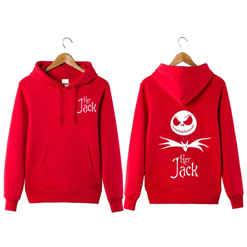 Goedkoop 2018The Nightmare Before Christmas Hoodies Print Jack En Sally Skellington Jassen Voor Man Vrouwen Paar Jassen Zwart Sweatshirts
