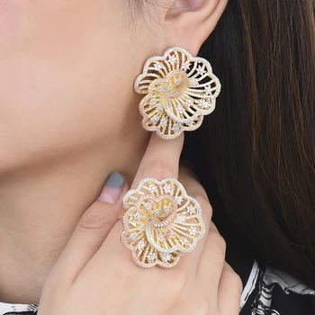 

missvikki Shiny Charm Stud Earring Full Shiny CZ Round Hollow Elegant Brincos Bijoux Nigerian African Bridal Wedding Jewelry