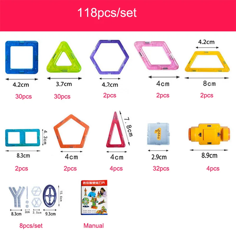 298 шт., Магнитный конструктор, набор для строительства, модель и строительные игрушки, пластиковые магнитные блоки, развивающие игрушки для детей, подарок