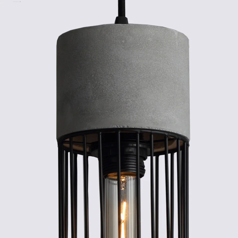 Post Modern Hanging Cement Pendant Lamp Contemporary Concrete Black Caged Pendant Lights Wrought Iron Lighting Fixture Edison (15)
