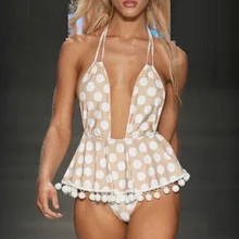 Винтаж горошек Цельный купальник с v образным вырезом монокини с высоким вырезом Купальники ретро купальник в горошину с кисточками купальник с оборками Монокини со шнуровкой