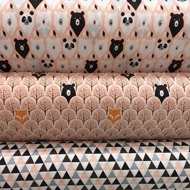 160 см* 50 см хлопок мультфильм оранжевый Лес Дерево медведь панда черный коричневый Геометрическая ткань для DIY балдахин для детской кроватки лист украшение для одежды