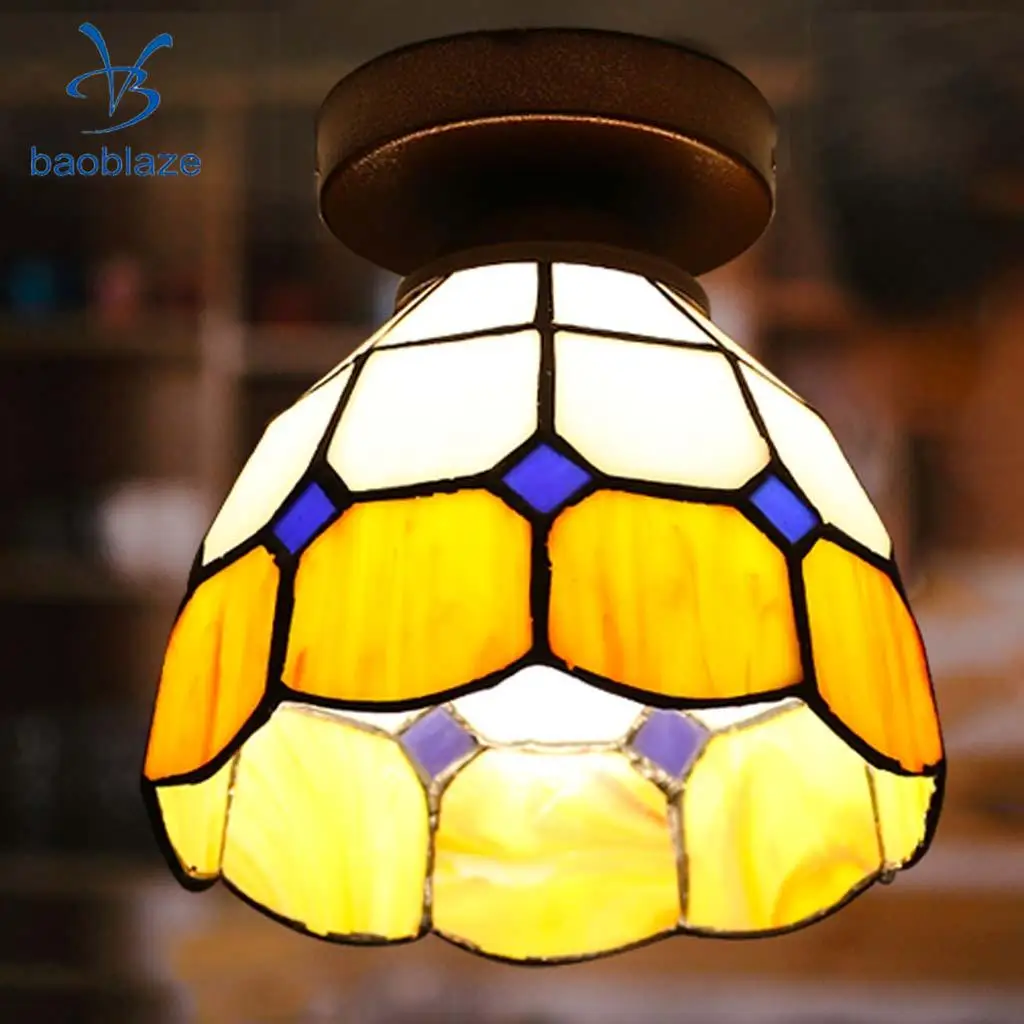 E27 Glass Mediterranean Style Body Surface Flush Mount Ceiling Light Lampshade Bulb Cover 110-220V