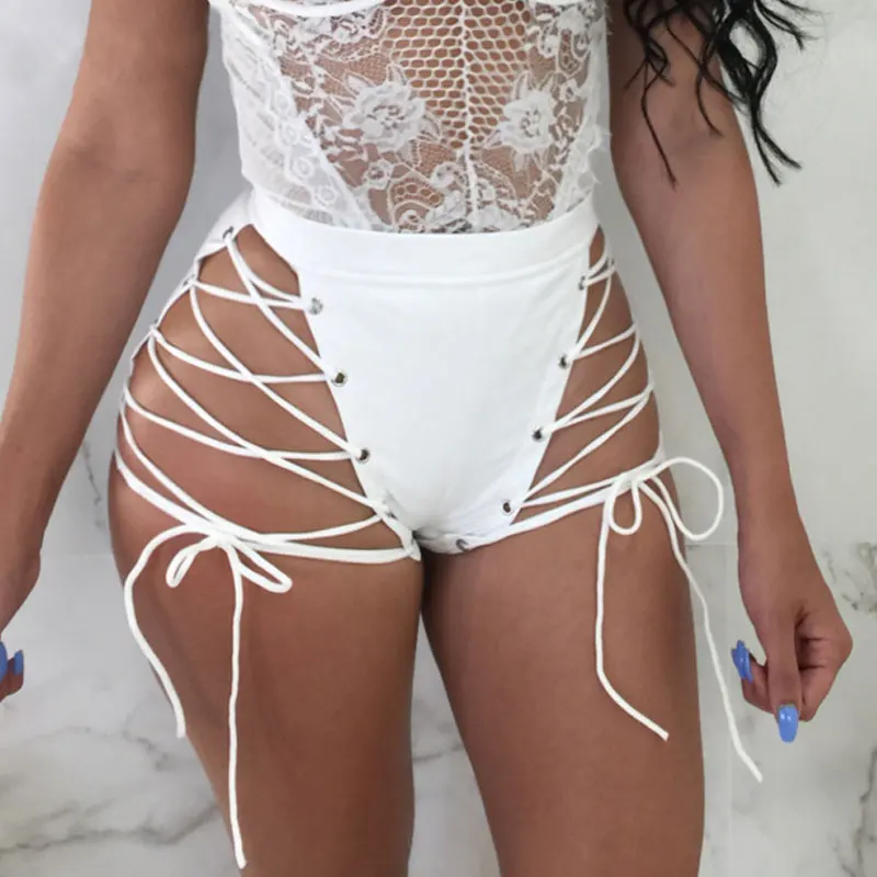

Lace Up Sexy 2018 Summer Holiday Vacation Shorts Casual Hot Hollow Out Bandage Women Hot Shorts skinny Slim Back Zipper Shorts