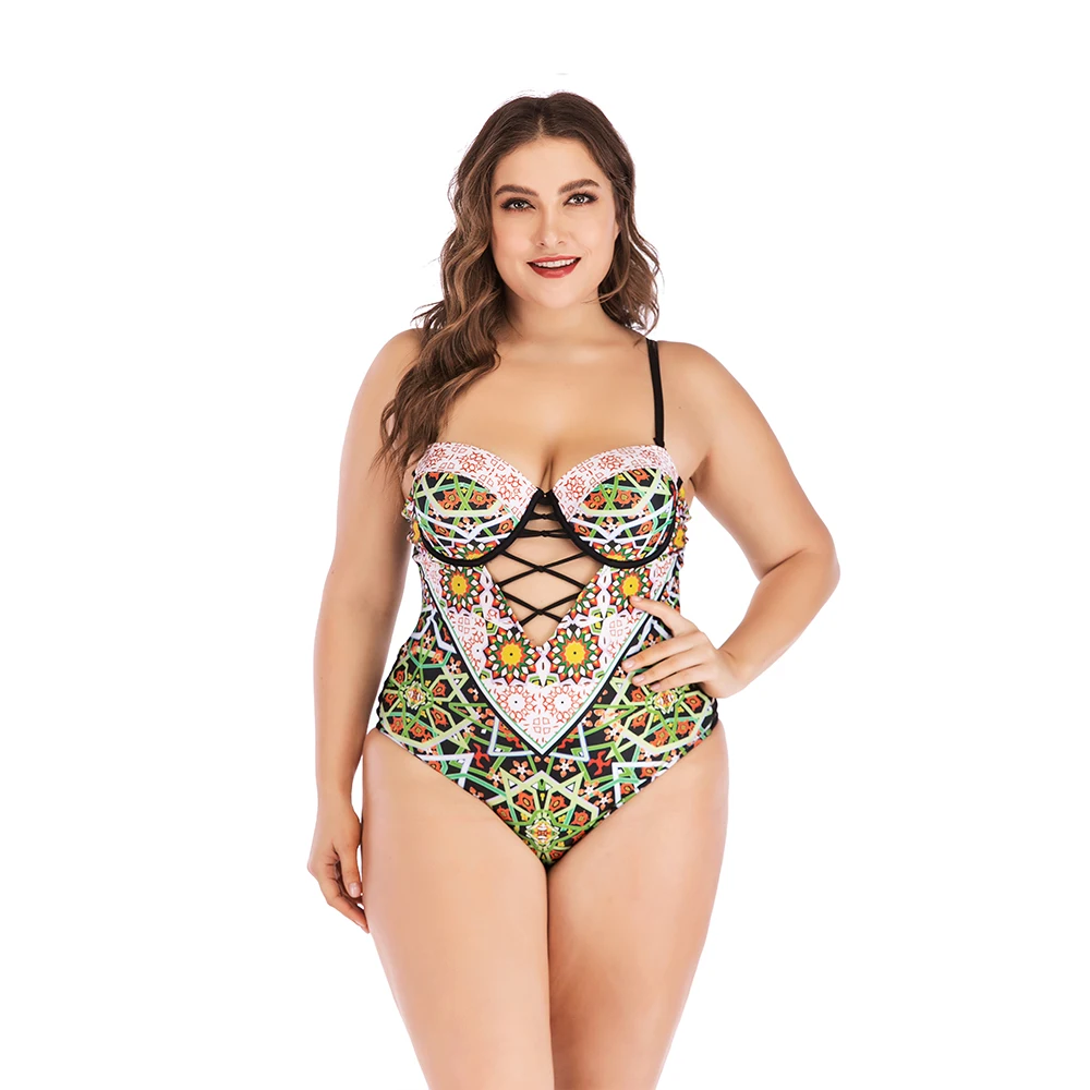 

2019 Sexy One Piece Swimsuit Women Push Up Plus Size Swimwear Floral Print Large Bathing Swim Suit Vintage Female Monokini 4xl