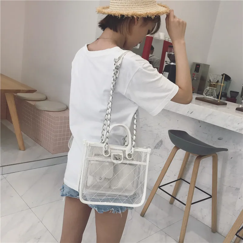 KYYSLO Лето ромб цепь прозрачная гелевая сумка сумки Корейская версия женская сумка мессенджер Высокая емкость