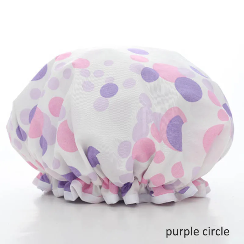 Толстая 1 шт. водонепроницаемая шапочка для ванной, двойной слой, покрытие для волос для душа, женские принадлежности, шапочки для душа, аксессуары для ванной комнаты - Цвет: purple circle