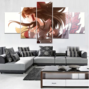 

Canvas Paintings Wall Art Framework 5 Pieces Anime Touhou Reimu Hakurei Pictures HD Prints Posters Living Room Decorative
