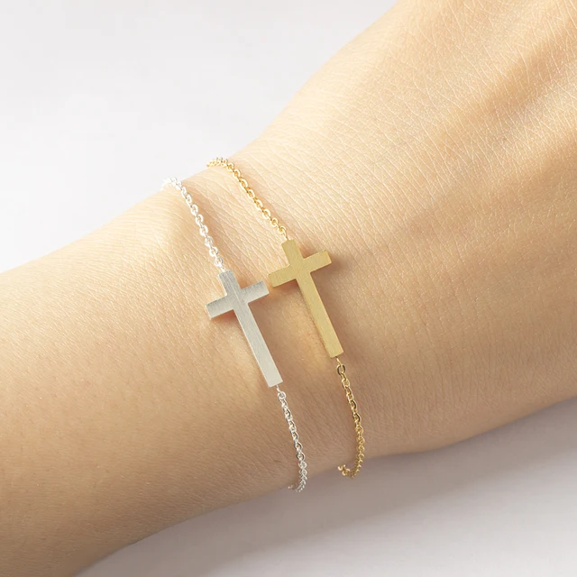 Charms Sideways Cross Bracelet Stretch Chain Stainless Steel Clic Charms Sideways Cross Bracelet Stretch Chain Stainless Steel Clic For Women Men Good Luck