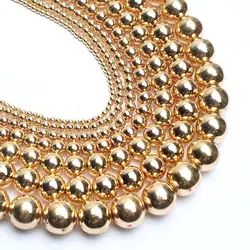 Premium Hematite Rose Gold & Silver Plated Round Beads for Jewelry Making - Assorted Sizes 2 - 12mm, 15 Strand (14K Gold)
