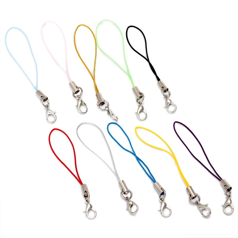

50pcs Mulitcolor Lobster Clasp(12mm) Lanyard Strap Cord (5cm) Mobile Straps Charm Nylon Key Ring Chain DIY Jewelry Components