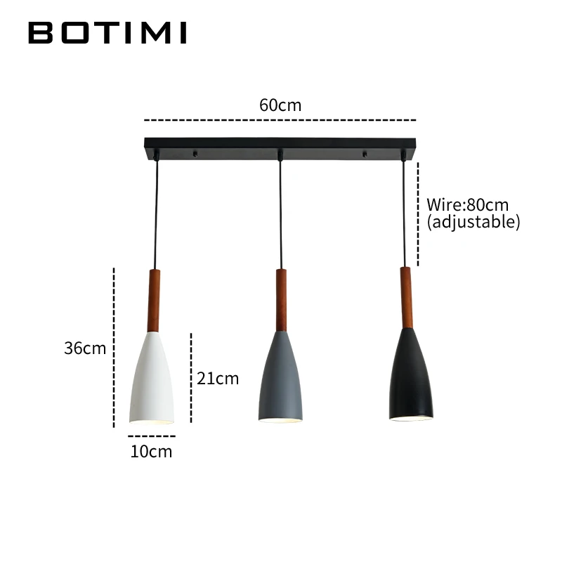 BOTIMI современный светодиодный подвесной светильник для столовой, тройная подвесная лампа E27, металлическая подвесная лампа, черная подвесная лампа, кухонная лампа