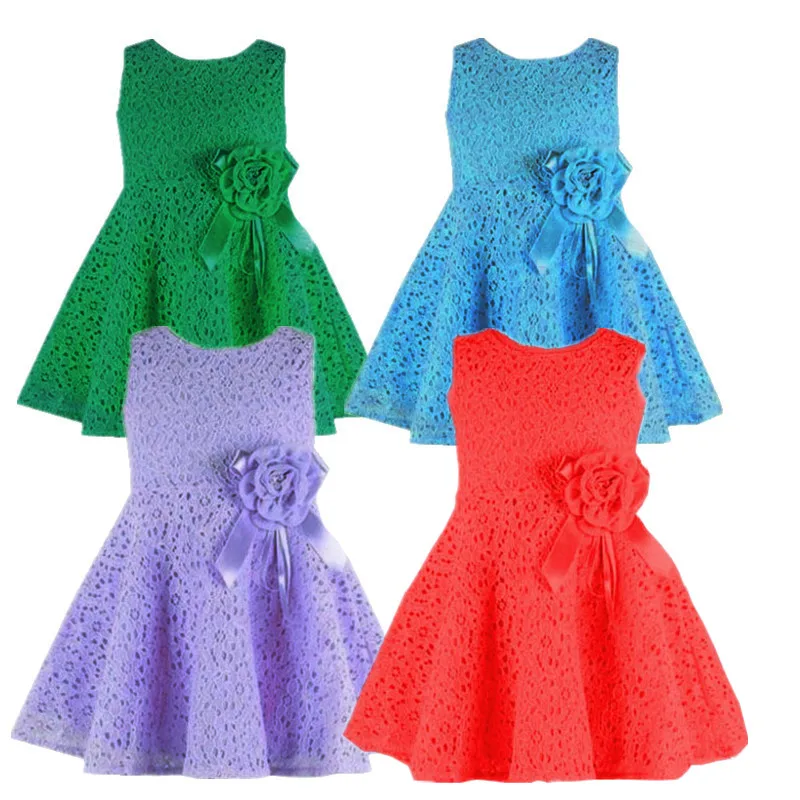 Summer Baby Girl Sleeveless Flower Appliques Lace Princess Dress