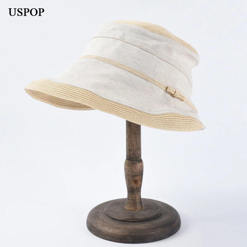 

USPOP 2019 New women fashion patchwork bucket hats cotton and linen sun hats female wide brim summer hats
