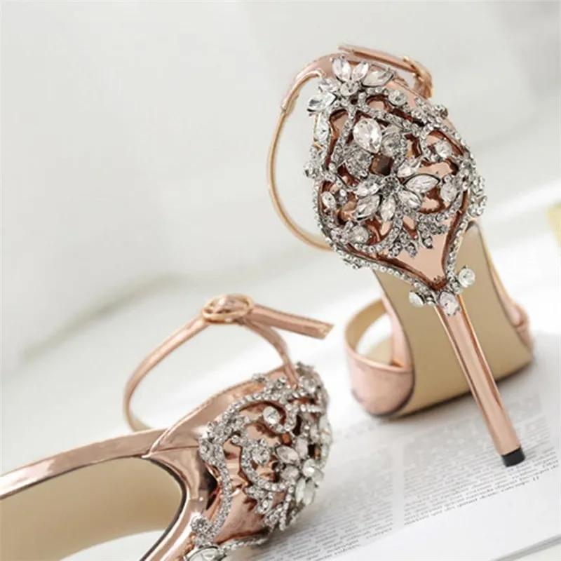 Большой Размеры 36~ 42 Летние женские босоножки модные роскошные алмазные высокие женские босоножки вечерние Свадебная обувь на каблуке zapatos mujer