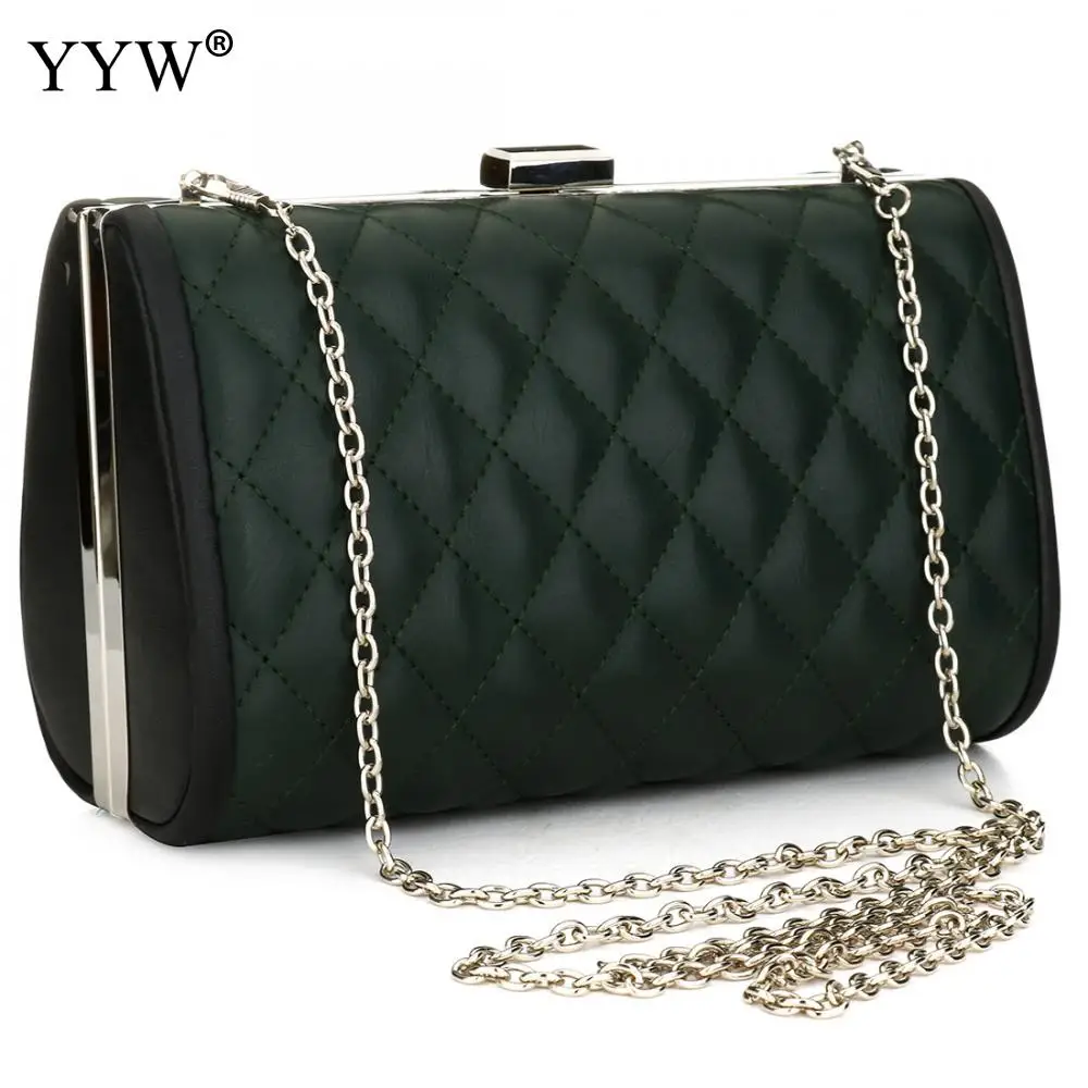

Green Pu Leather Plaid Women'S Evening Clutch Crossbody Bag With Chain Large Capacity Evening Party Wedding Bag Blue Black New