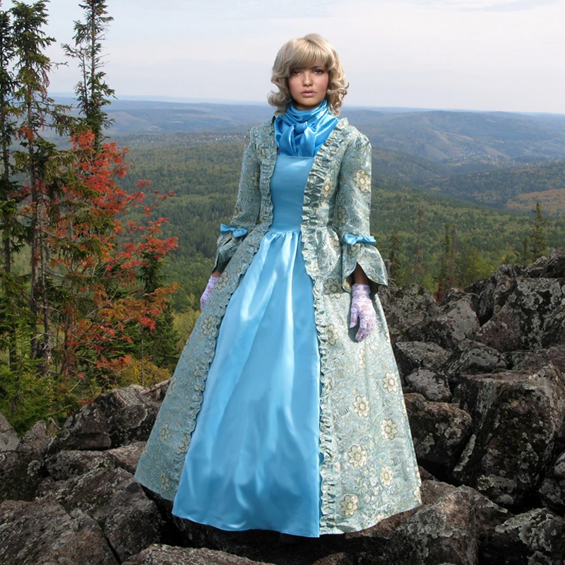 18th-Century-Period-Dress-Long-Satin-Victorian-Printing-Custom-Made-All-Size-Party-Costumes
