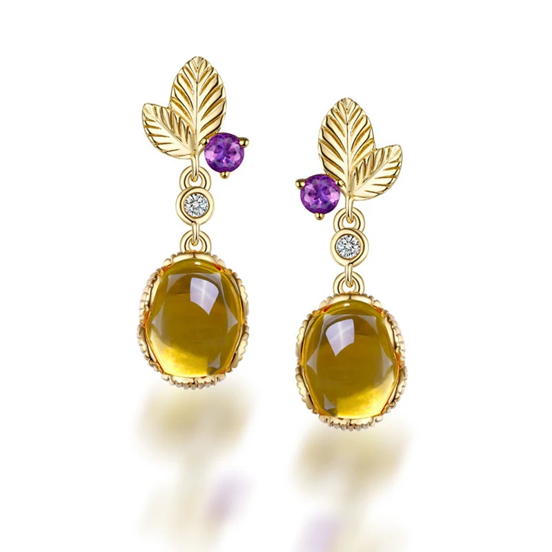 ANI 925 Sterling Silver Women Natural Citrine Drop Earrings Fine Oval Cut Gemstone Jewelry Leaves Shape Fashion Dangle Earrings ANI 925 Sterling Silver Women Natural Citrine Drop Earrings Fine Oval Cut Gemstone Jewelry Leaves Shape Fashion Dangle Earrings