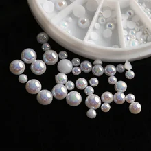 1 колесо смешанного размера белые AB Камни Стразы для ногтей DIY Маникюр 3D жемчужины для дизайна ногтей украшения для женщин аксессуары для ногтей