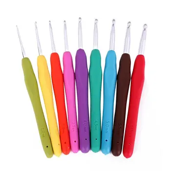 

9 pcs DIY Crafts Soft Rubber handle Aluminum Hook Crochet hooks Template Kit TPR Knitting Needles For Loom Tool Band