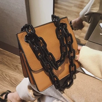 

NEW HOT Acrylic Chains Lattice Handbags Women Crossbody Shoulder Messenger Bags Winter Bags Brands Small PU Leather Flap Bolsa