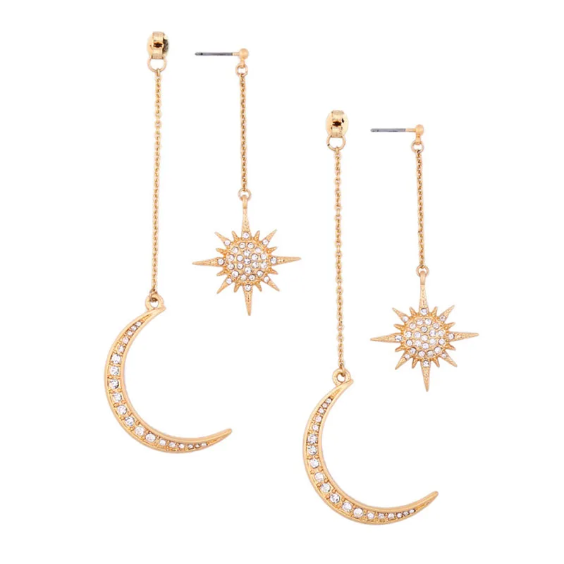 

Big Luxury Sun Moon Drop Earrings For Women Ladies Female Jewelry Golden Boho Vintage Statement Earrings Rhinestone Punk Earring