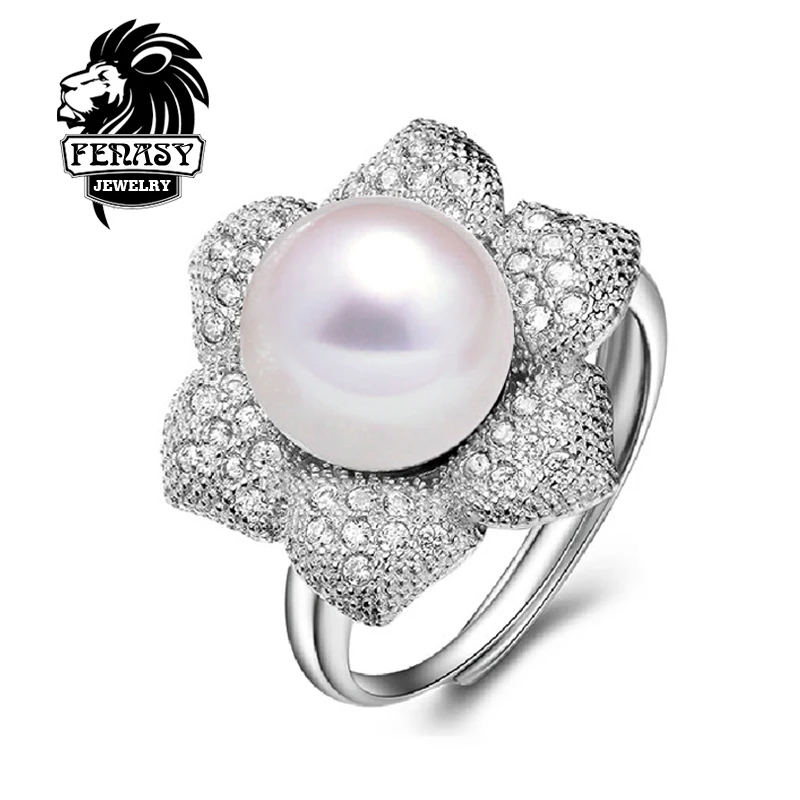 FENASY natural Pearl rings rings for women plant ring design Drop Shape Natural Freshwater Pearl s925