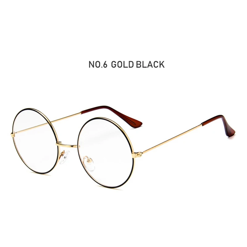 Модные классические ретро большие круглые винтажные стеклянные оправы, металлическая оправа, прозрачные линзы, очки для глаз, женские и мужские оптические очки - Цвет оправы: C6 Gold Black