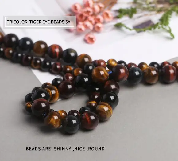 Hot Selling Natural Tricolor Tiger Eyes Loose Gemstone Stone Round Beads For DIY Handmade Jewelry Making Acessorry - Цвет: GRADE 5A