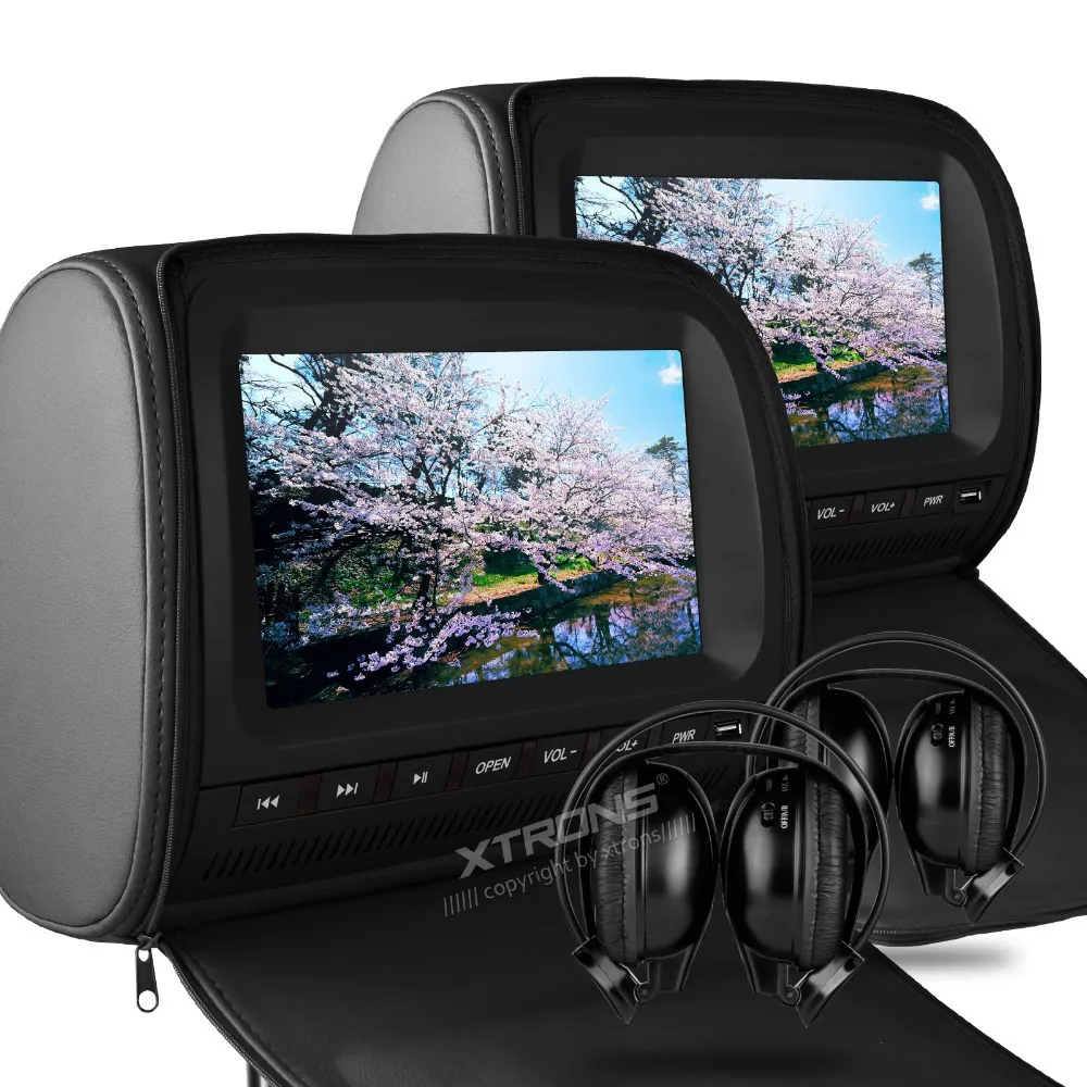 Perfect Black 2x9" headrest monitor Car DVD player with digital screen/ IR/ FM Transmitter cover zipper+2x IR headsets 2